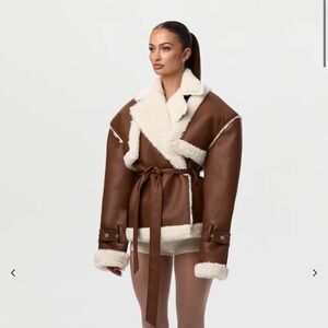 Naked Wardrobe | Vegan Leather Sherpa Coat | Size XL